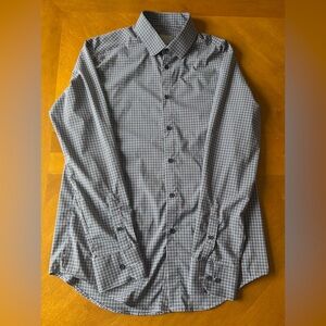 PERRY ELLIS Portfolio Men's Slim Fit Tech Shirt Maroon Blue Checkered Size 16